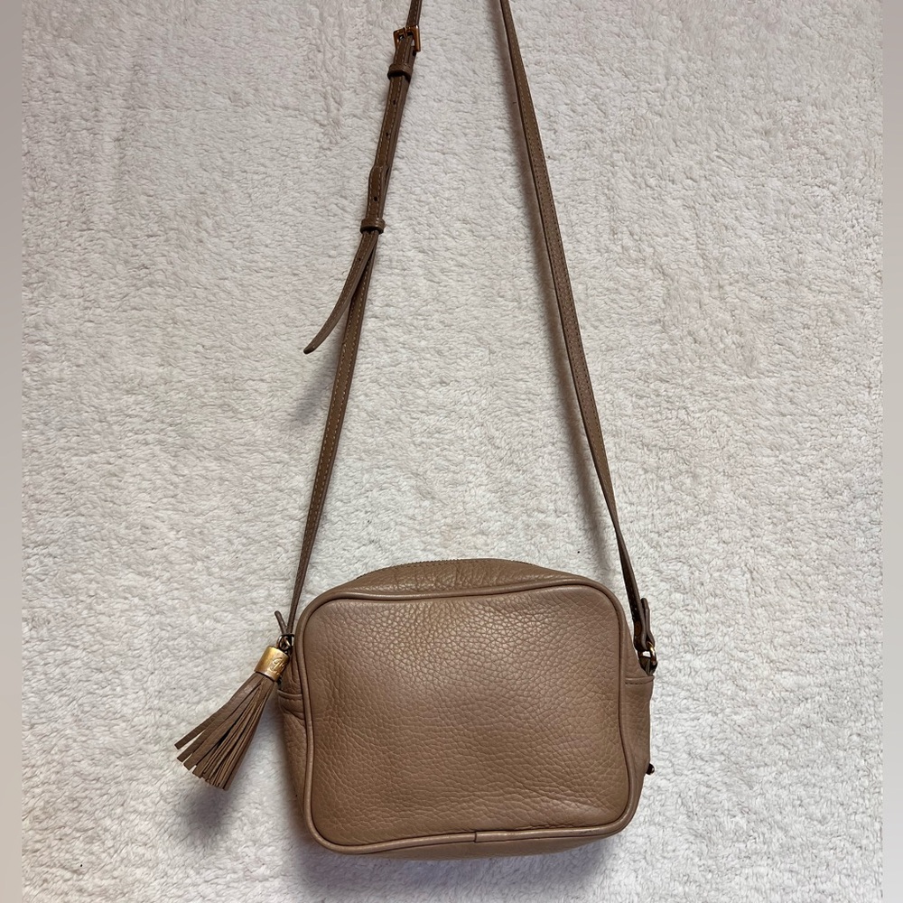 GiGi New York Tan Leather Crossbody Bag with Tassel
